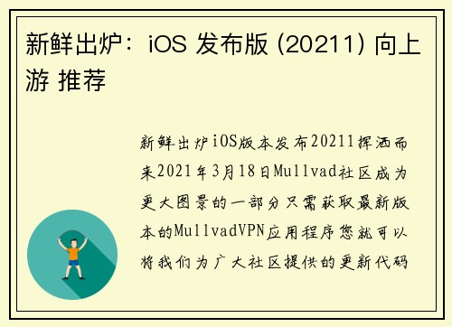 新鲜出炉：iOS 发布版 (20211) 向上游 推荐 